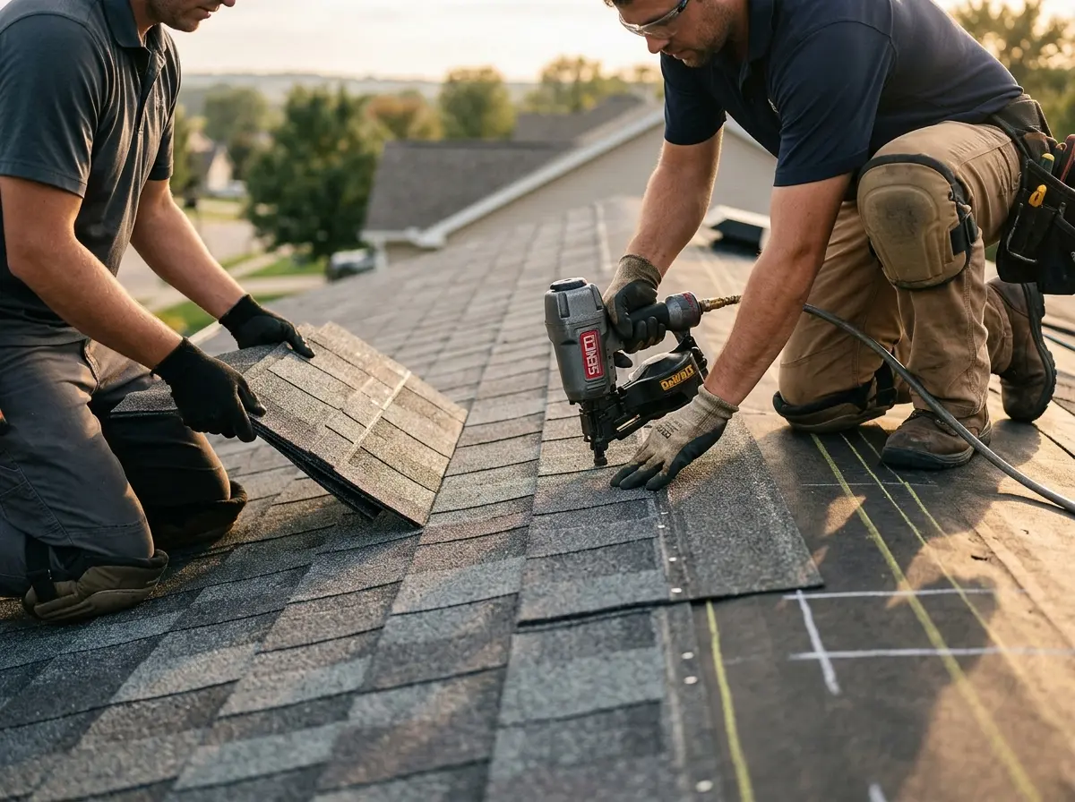 Professional roofer working on a residential roof in Valrico